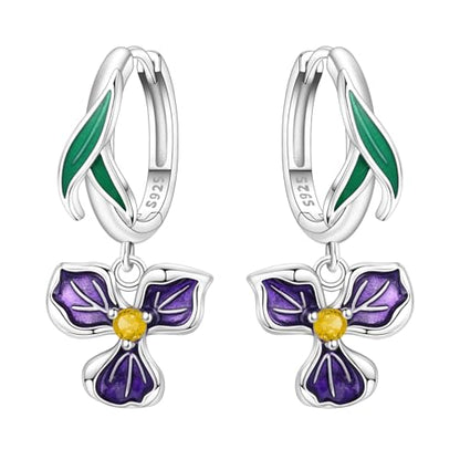 925 Sterling Silver Drop & Dangle Earrings for Women,Butterfly Dragonfly and Bee|Flower and leaf Earrings, Suitable for Sensitive Ears Fashion Jewelry Gift- Hypoallergenic Earrings - color: Purple iris