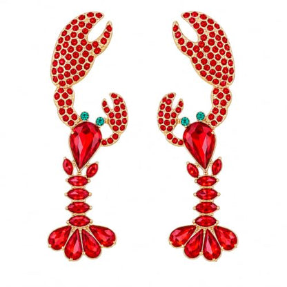 Creative Exaggerated Ocean Animal Drop Dangle Earrings for Women, Bohemia Style Alloy Lobster Octopus Fish Crab Earrings for Summer Beach Holiday Party Jewelry Gifts - style: Red Blue Rhinestone Lobster Earrings-I