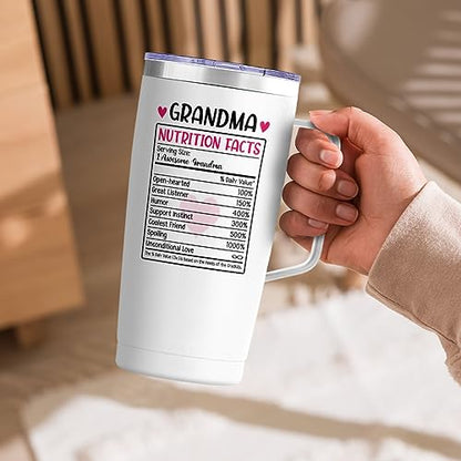 SANDJEST Grandma Tumbler with Handle 20oz Stainless Steel Insulated Tumblers Coffee Travel Mug Nana Cup Best Grandma Gift for Grandmother Grandmom Mimi Grandmas Gift for Birthday Christmas - color: Grandma 2
