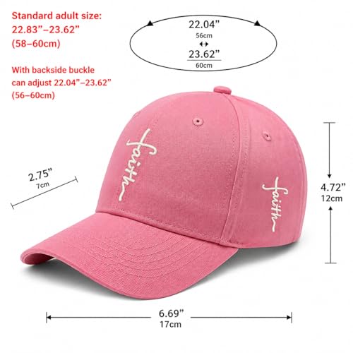 Christian Faith Cross Hats, Embroidered Baseball Caps for Men & Women - color: Pink/White
