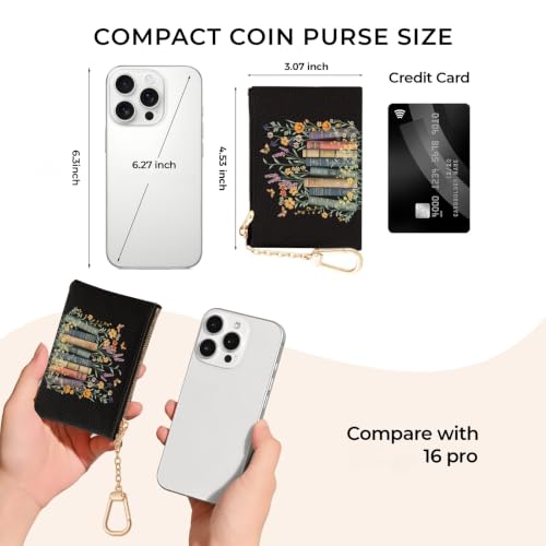 Book Flower Keychain Coin Purse for Women Small Cute Change Pouch - color: Book and Flower