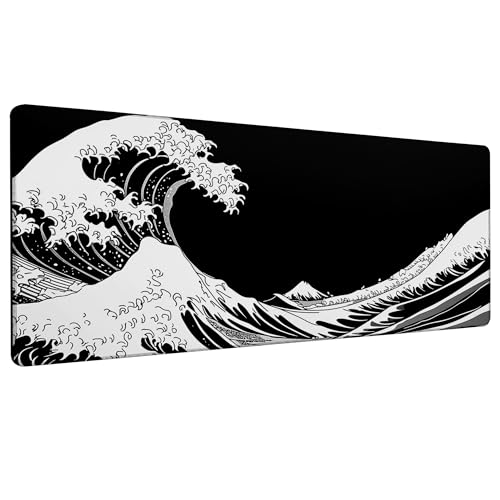 Large Gaming Mouse Pad Dark Wave Desk Mat,Non-Slip Rubber Base Stitched Edges,Extended Mousepad for PC,Laptop,Office,Home Decor(31.5 x 11.8 Inch) - color: Dark Wave, size: 31.5L x 11.8W inches