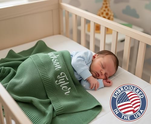 Personalized Baby Blanket Gift Box, 100% GOTS Organic Certified, Customized Swaddle Blanket with Name, Receiving Blankets for Boys and Girls, Embroidered Gifts for Newborns, Kids and Baby Showers