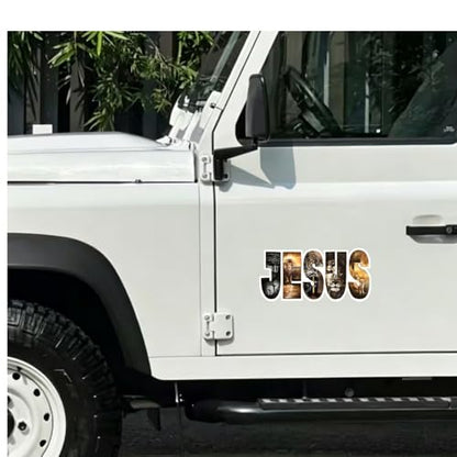 Jesus Christian Vinyl Car Sticker, 6x3 in, Waterproof Decal for Car Bumpers, Laptops, Glass and Walls, 2-Piece Set HAA88
