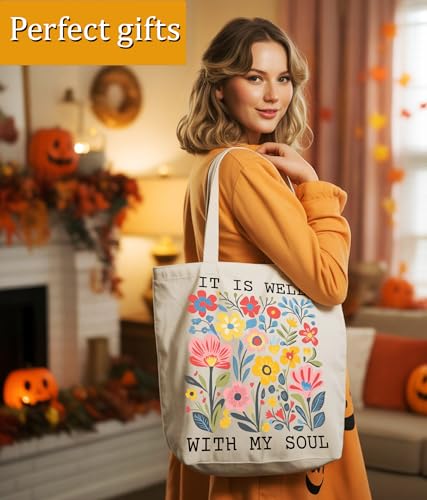 Aesthetic Christian Gifts Tote Bag for Church, Religious Tote Bag for Bible Study, Medium Size with Inner Pocket - color: Yellow