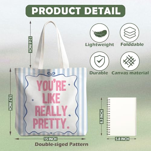 Christian-Flowers-Inspirational Motivational Gifts Canvas Tote Bag for Women,Reusable Shopping Grocery Bags - color: Motivational -You're Like Really Pretty