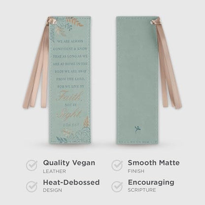 Christian Art Gifts Faux Leather Floral Bookmark for Women: Walk by Faith