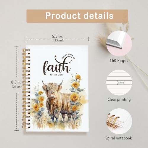 Bible Journal,Highland Cow Bible Notebook for Women,Cow Note Book - color: Faith