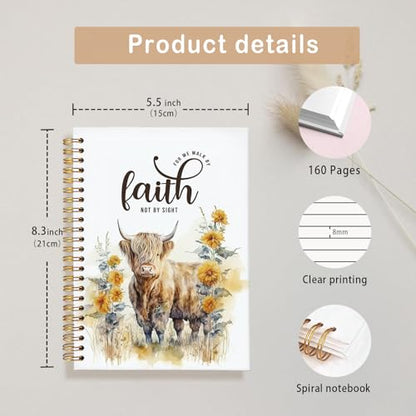 Bible Journal,Highland Cow Bible Notebook for Women,Cow Note Book - color: Faith