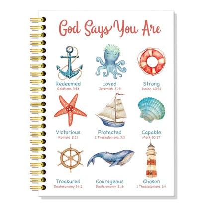 ERHACHAIJIA God Says I Am Bible Verse Spiral Notebook Gifts for Christian - color: White-blue-red