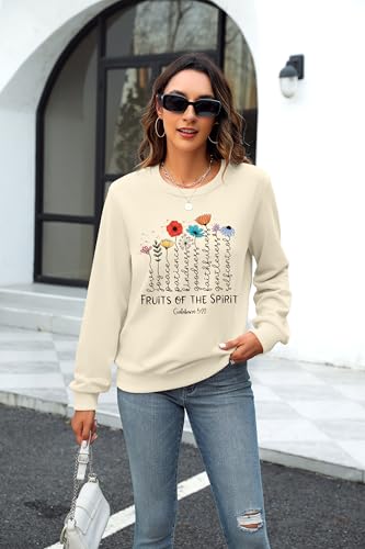 KIDDAD Christian Sweatshirts for Women Jesus Sweatshirt Bible Verse Sweatshirt Fruits of the Spirit Long Sleeve Pullover - color: Apricot, size: X-Large