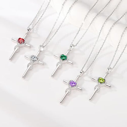 Iefil Cross Necklace for Women - Birthstone Necklace - color: "09-Sept-Created Sapphire