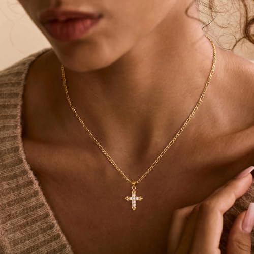 Cross Necklace for Women, Dainty Gold Necklace Tiny Cross Charm Necklace - color: Gold-Cross 3