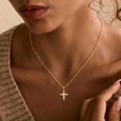 Cross Necklace for Women, Dainty Gold Necklace Tiny Cross Charm Necklace - color: Gold-Cross 3