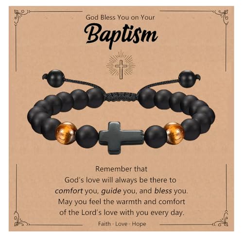 Baptism Gifts for Boys,Braided Rope Cross Bracelet Gift for Kids,First Holy Communion Gifts for Boys Christian Christening Graduation - color: Cross Beads-Baptism