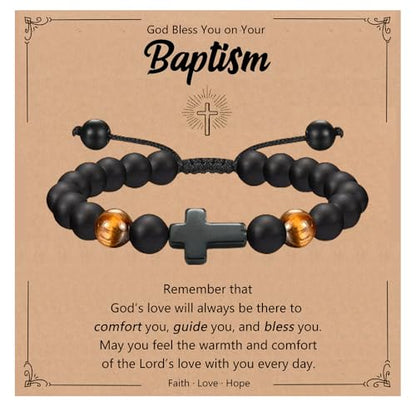 Baptism Gifts for Boys,Braided Rope Cross Bracelet Gift for Kids,First Holy Communion Gifts for Boys Christian Christening Graduation - color: Cross Beads-Baptism