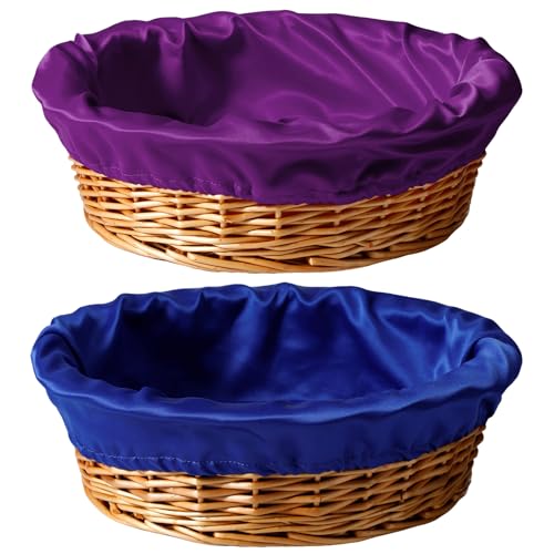FillTouch 2 Pcs 12 Inches Round Offering Baskets for Church, Purple,Blue - color: Purple,Blue