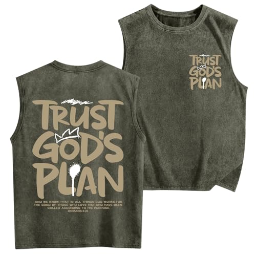 BINTEHGS Mens Sleeveless Graphic Tees Christian Tank Tops Workout Cut Off Shirt Acid Wash Gym Tanks Religious Faith Tee - color: Army Green, size: Medium