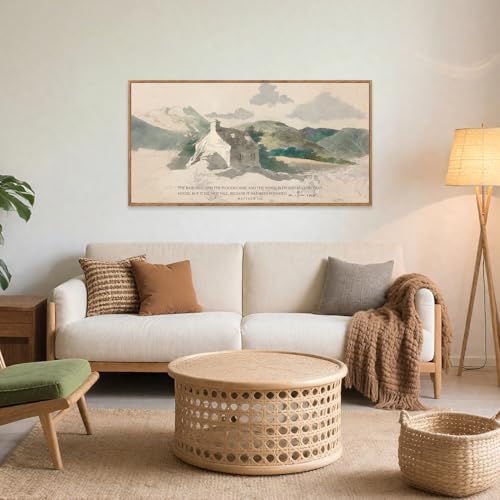 Aurlan House Built On The Rock Matthew 7:25 Framed Wall Art 40x20 Inch - color: Matthew 7:25 House Built on the Rock, size: 40"L x 20"W