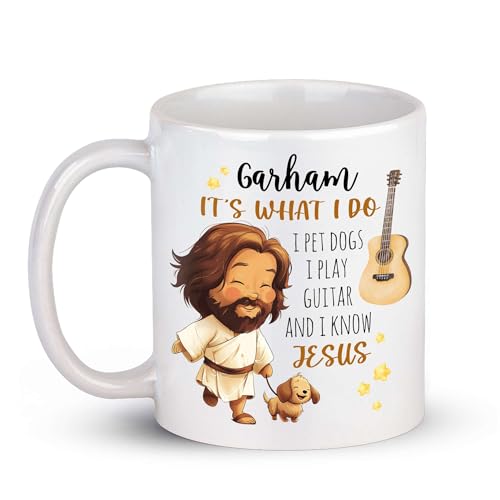 Custom Funny Jesus Themed Ceramic Cup, Customized Choose Name Christian White Coffee Mugs, Personalized Happy Jesus And Puppy On Travel Cup, Religious Mugs Gifts For Family Members - color: XUA-324-1551-Jesus With Puppy