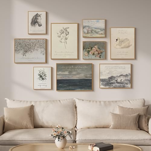 Framed Christian Scripture Gallery Wall Art for Living Room, Set of 9 - color: Vintage Scripture, size: 11"Wx14"H x 3Pcs 12"Wx16"H x 2Pcs 8"Wx10"H x 4Pcs