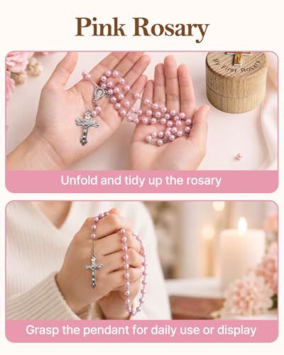 Baptism Gifts for Girls, My First Rosary and Keepsake Box, Catholic Pink Rosary Baptism Gifts, First Communion & Baby Dedication Gifts for Newborn Baby Girls