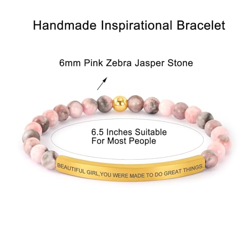 Inspirational Bracelets for Women,18K Gold Plated Christian Bible Verse Faith Jewelry, Religious Jesus Prayer Gift for Mom, Sister, Friend - color: BEAUTIFUL G,YOU WERE MADE TO DO GREAT THINGS.-Pink Zebra Jasper-Gold