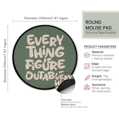 Everything is Figureoutable Inspirational Green Round Mouse Pad 8.6x8.6in - color: Figureoutable Mouse Pad