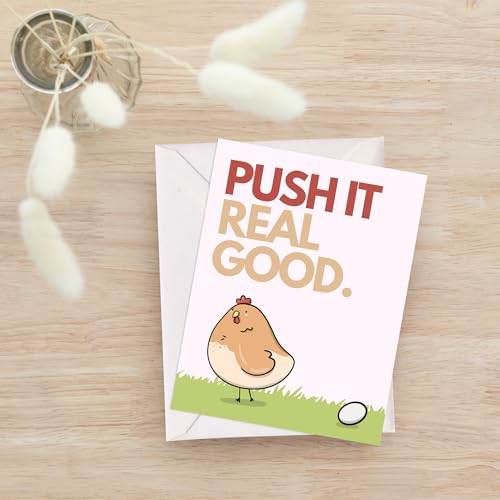 Funny New Baby Card - Punny Greeting Card for New Parents, Mom-to-Be, Baby Shower, Congrats, Pregnancy Announcement, Blank Inside (Push It Real Good) - color: Push It Real Good