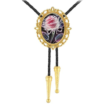 GelConnie Gothic Bolo Tie for Men Women 3D Art Western Cowboy Necktie - color: Rose Flower Bolo Tie