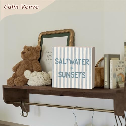 Coastal Beach Wooden Sign, Ocean Beach Nursery Decor - color: Salt Water Sunsets-5x5