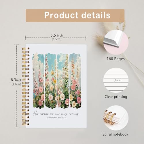 MOFUYU Bible Christian Spiral Notebook for Women,Prayer Journal for Women - color: Jesus is the light-flower2