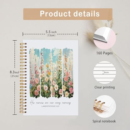 MOFUYU Bible Christian Spiral Notebook for Women,Prayer Journal for Women - color: Jesus is the light-flower2