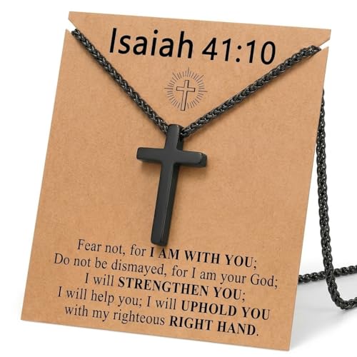 Stainless Steel Cross Necklace for Men, Philippians 4:13/Joshua 1:9/Isaiah 41:10 Scripture Pendant - Religious Baptism & Confirmation Gift for Husband,Teens 13+,Him - style: Isaiah 41:10