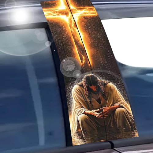 1 Pair Jesus Car B-Pillar Decals, Cross Car Center Pillar Stickers, Waterproof Vinyl Christian Vehicle Door Pillar Sticker Scratch Cover Sticker for Car Auto SUV (Jesus) - color: Jesus