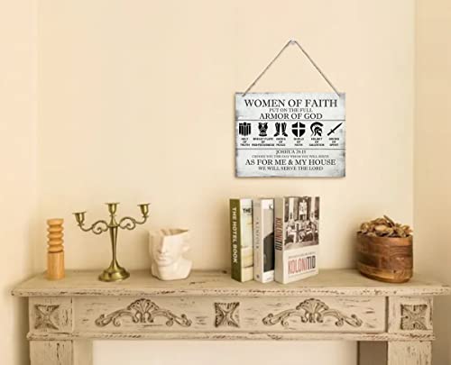 Printed Wood Plaque Sign Wall Hanging, Put on the Full Armor of God Quote Scripture Rustic Men Of Faith Hanging Wall Plaque Wood Signs, Joshua 24:15 Christian Sign - color: Women of Faith