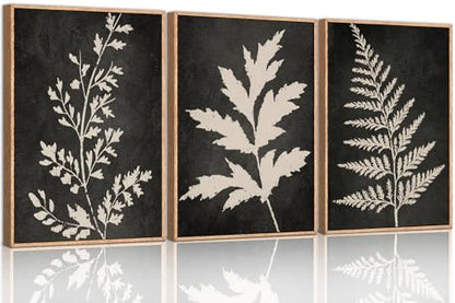 Boho Black Tan Fern Leaf Framed Canvas Wall Art Set -24"x36"x3 - color: Black Fern Wall Art, size: 24"L x 36"W