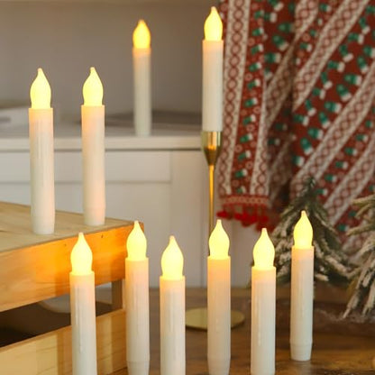 Lezonic Flameless Battery Operated Candlesticks Flickering, 24Pcs White LED Battery Christmas Window Candles, 6 Inch Short Taper Candles Hanging Halloween Floating by Touch, No Remote - color: 24pcs(Touch)