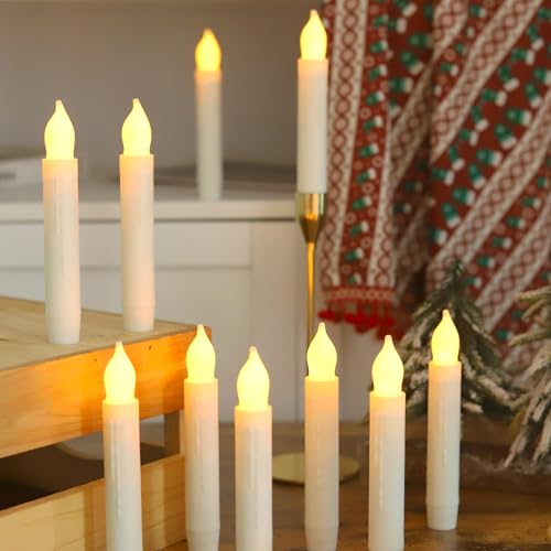 Lezonic Flameless Battery Operated Candlesticks Flickering, 24Pcs White LED Battery Christmas Window Candles, 6 Inch Short Taper Candles Hanging Halloween Floating by Touch, No Remote - color: 24pcs(Touch)