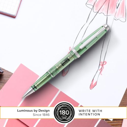 Cross Lume Translucent Translucent Green Resin Ballpoint Pen - Chrome-Plated Appointments - Black Fine-Tip Ballpoint - 0.27mm Line Width - Lifetime Mechanical Warranty - color: Green
