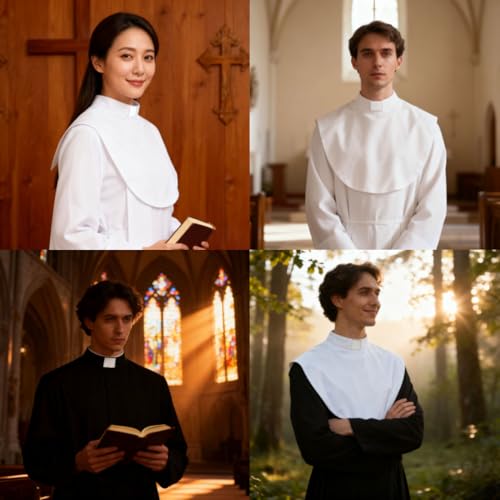 Clergy Tab Collar, Black and White Clerical Bib Collar with Insert White Tab, 2 Pack, Traditional Church Vestment