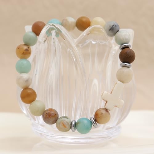 Cross Birthstone Gemstone Beaded Stretch Protection Bracelet for Man Woman, Handmade Healing Stone Chakra Beads Elastic Bracelets Accessories Fashion Jewelry Gift. - color: Natural Stone