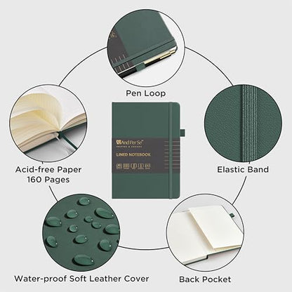 &And Per Se Lined Journal and Pen Set, A5 Leather Hardcover Notebook with Pen & Stationary Set, 160 Pages 100GSM Thick Ruled Paper Journal for Business Work Writing (Green) - color: Green