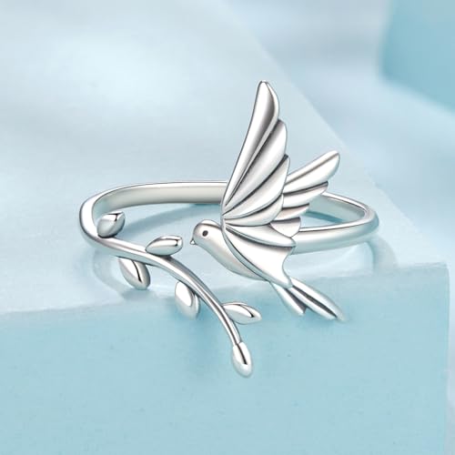 MUNDELL Blue Turtle Koi Fish Adjustable Ring Bird Animal Open Ring Seahorse Chameleon Wrap Finger Rings for Women Statement Ring - color: Silver Grey