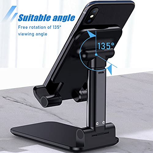 Phone Stand for Desk, Cell Phone Holder Cute Smart Cellphone Stand Foldable Stands Compatible with Under 8" Devices, Office Accessories, Deep Black - color: F-Deep Black