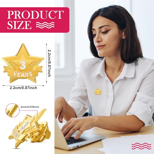 Tigeen 12 Pcs Year Service Reward Pins Star Enamel Pins, 3 Years - style: 3 Years