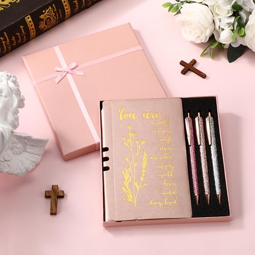 Affrolling 5 Pcs Christian Gifts for Women Church Religious Gifts A6 Bible Leather Notebook Pens with Box Prayer Journal for Men Bible Study Pastor's Wife Godmother Father(Rose Gold) - color: Rose Gold