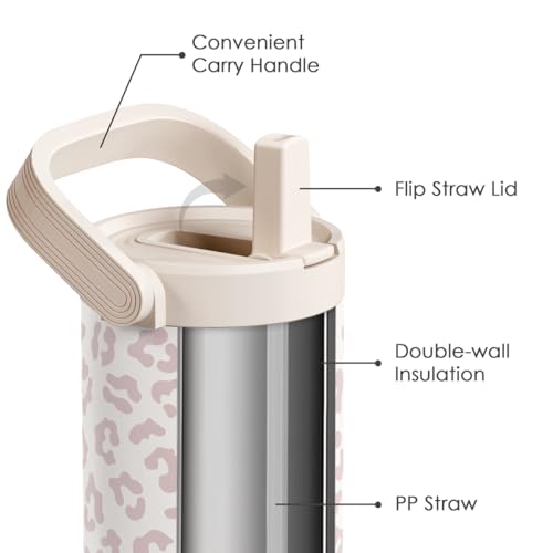 SANDJEST Leopard Skin Stainless Steel Straw Lid Tumbler 30oz with Carry Handle for Women Girls, Insulated Travel Coffee Cup, Gift for Sports Outdoor Workout Christmas Birthday (Beige) - color: Leopard Skin 3