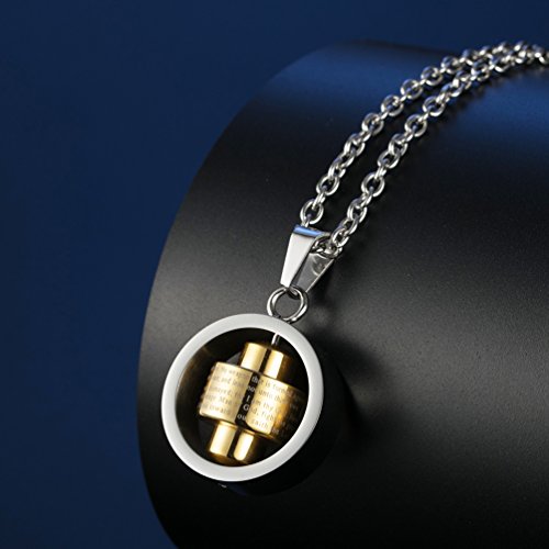 Stainless Steel Bible Verse Christian Lord's Prayer Cross Spinner Charm Pendant Necklace for Men - color: Gold