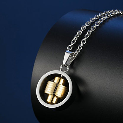 Stainless Steel Bible Verse Christian Lord's Prayer Cross Spinner Charm Pendant Necklace for Men - color: Gold